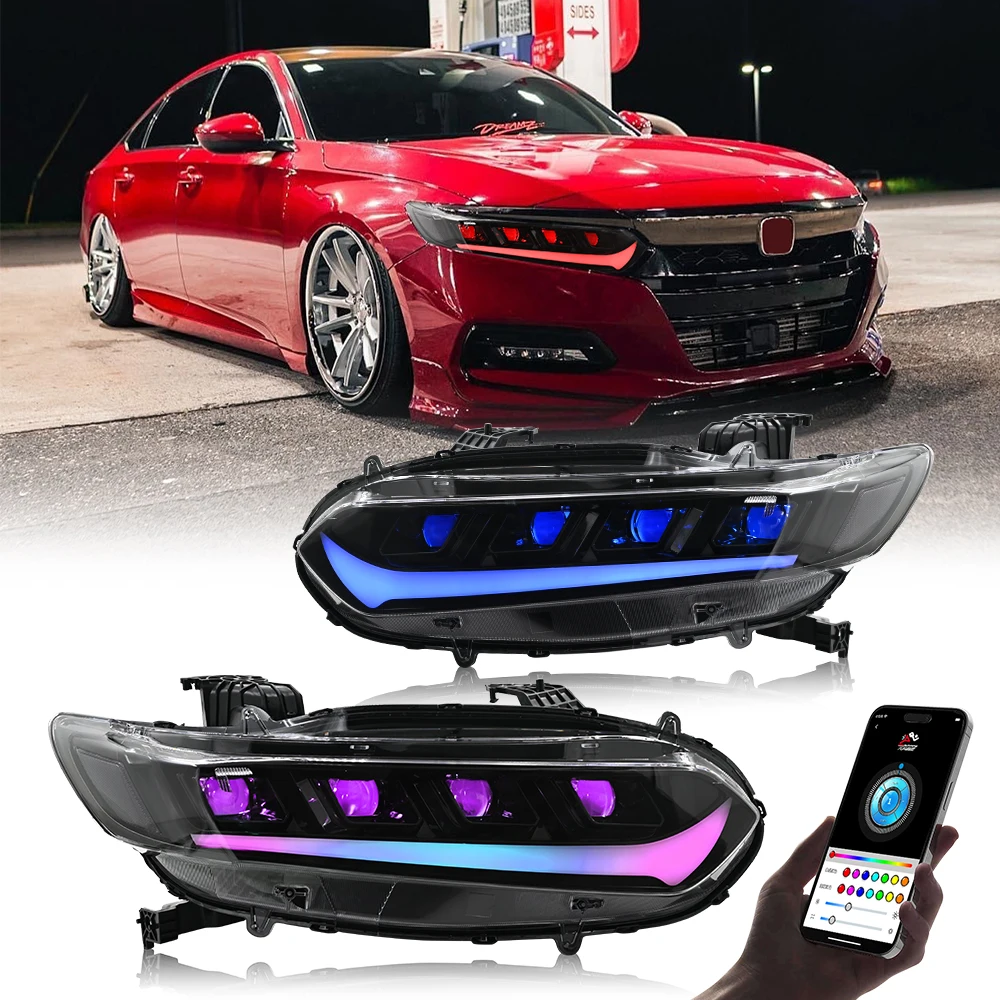 

Светодиодная фара с линзой проектора DRL Devil's Eyes в сборе для Honda Accord 2018 2019 2020 2021, фара