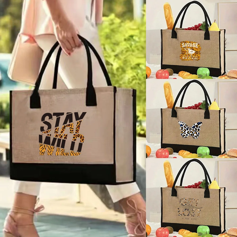 

Tote Bag Fashion Jute Bag Portable Beach Shoulder Shopping Casual Beach Bags Large Capacity Handbag Printing Wild Series