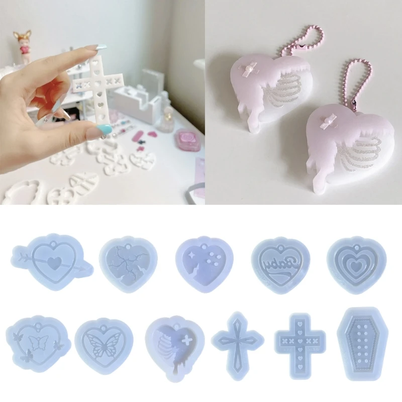 11-styles Resin Keychain Mold Jewelry Casting Mold Silicone Pendant Mold Diy Crafts Mold Crafts Supplies for Women