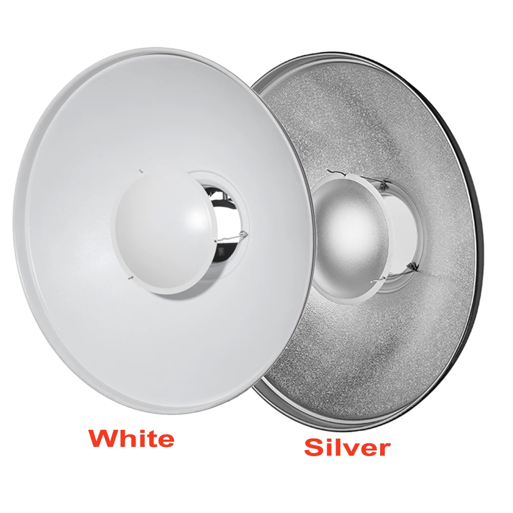 Godox Reflector de plato de belleza de montaje Bowens plateado/blanco, rejilla de panal y cubierta de difusor suave para estroboscópico de Flash de estudio, 55cm, 22"