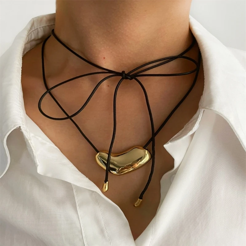 Collier en corde à pendentif tourbillon tendance, avec cordon en cuir personnalisable, pour tenues élégantes, fêtes vêtements