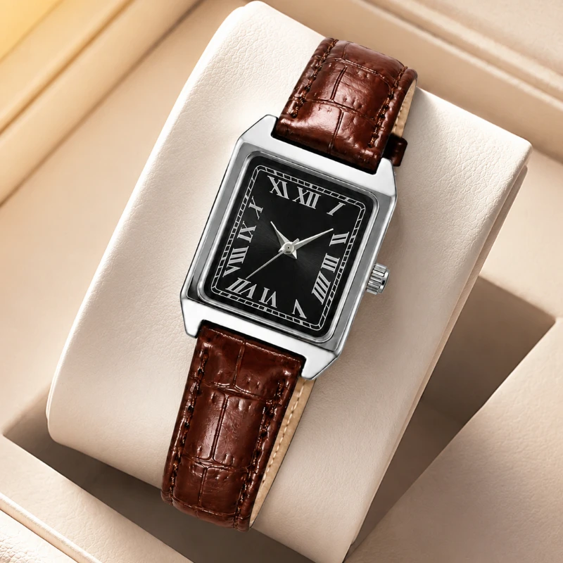 

Minimalist Business Women Square Quartz Watch Classic Casual Roman Scale Dial Leather Strap Ladies Wristwatches Clock Gift Reloj