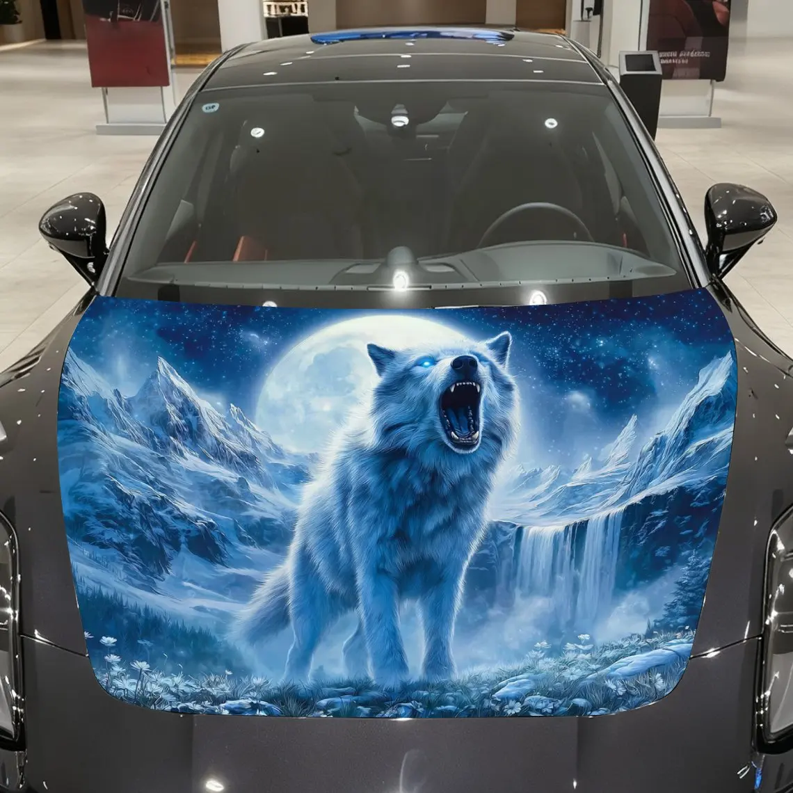 

Winter Mountain Night Scene Wolf Car Hood Stickers-PVC Vinyl Stickers,car Graphic Hood Stickers, Fashionable Truck Accessories,v
