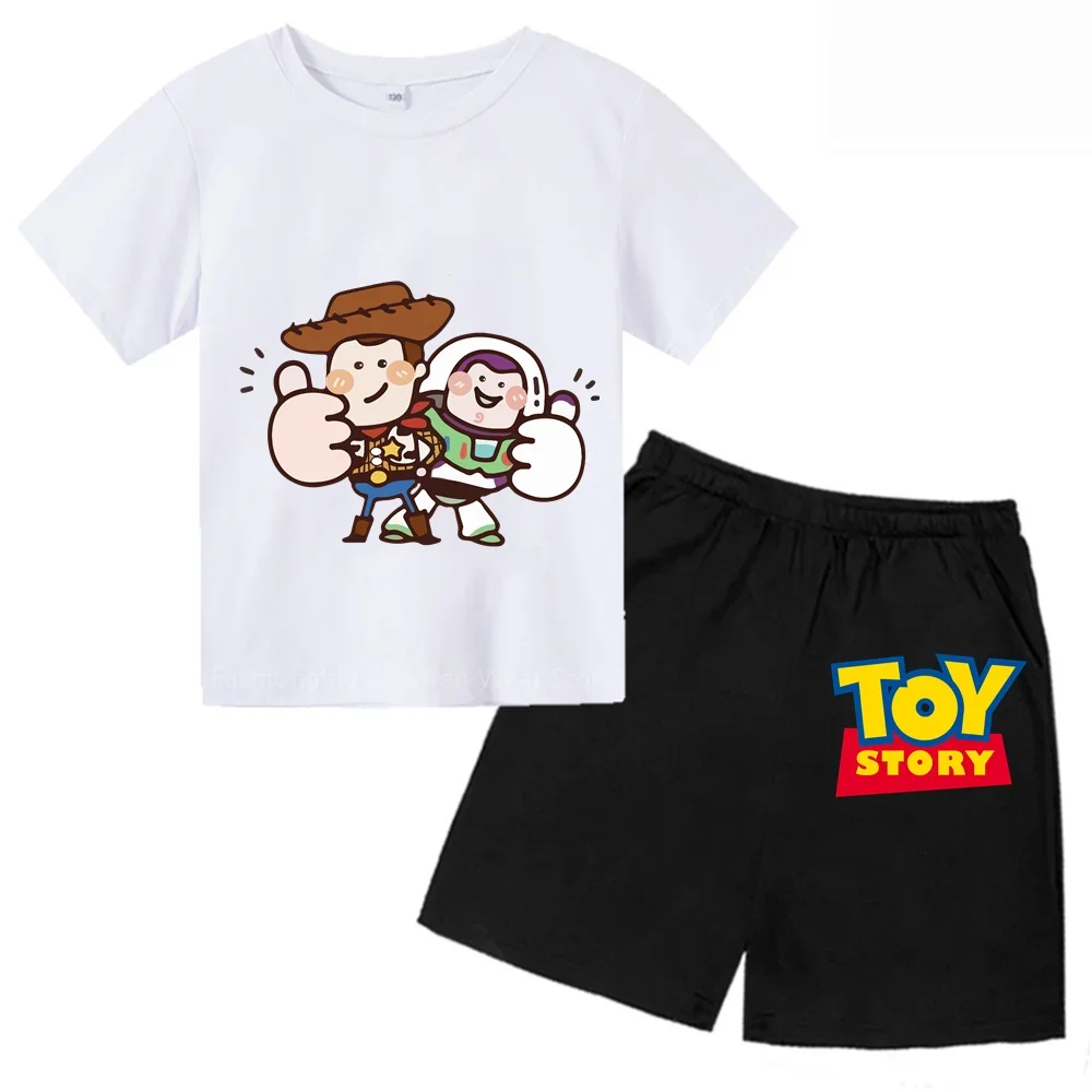 2024 Disney Toy Story Shortsleeve Tshirt & Shorts Set For Kids - Cute Anime Print, Summer Cotton Casualwear For Boys & Girls