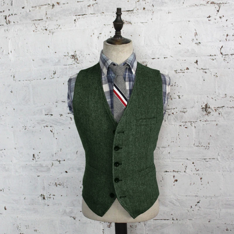 Men\'s Suit Vest Vintage Wool Herringbone Western Vest Steampunk Sleeveless Jacket colete de fato homem