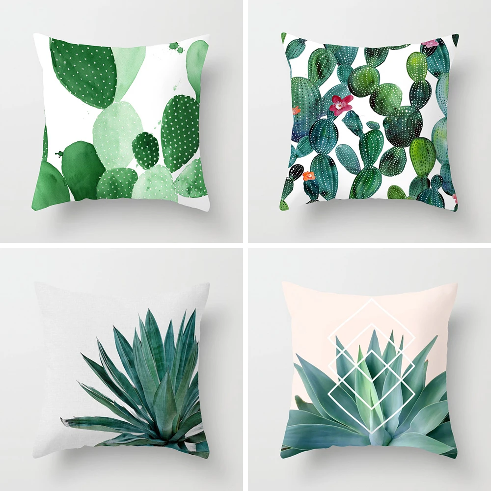 Nordic Style Tropical Plant Cactus Pattern Cushion Cover Sofa Car Office Pillowcase Home Decor 