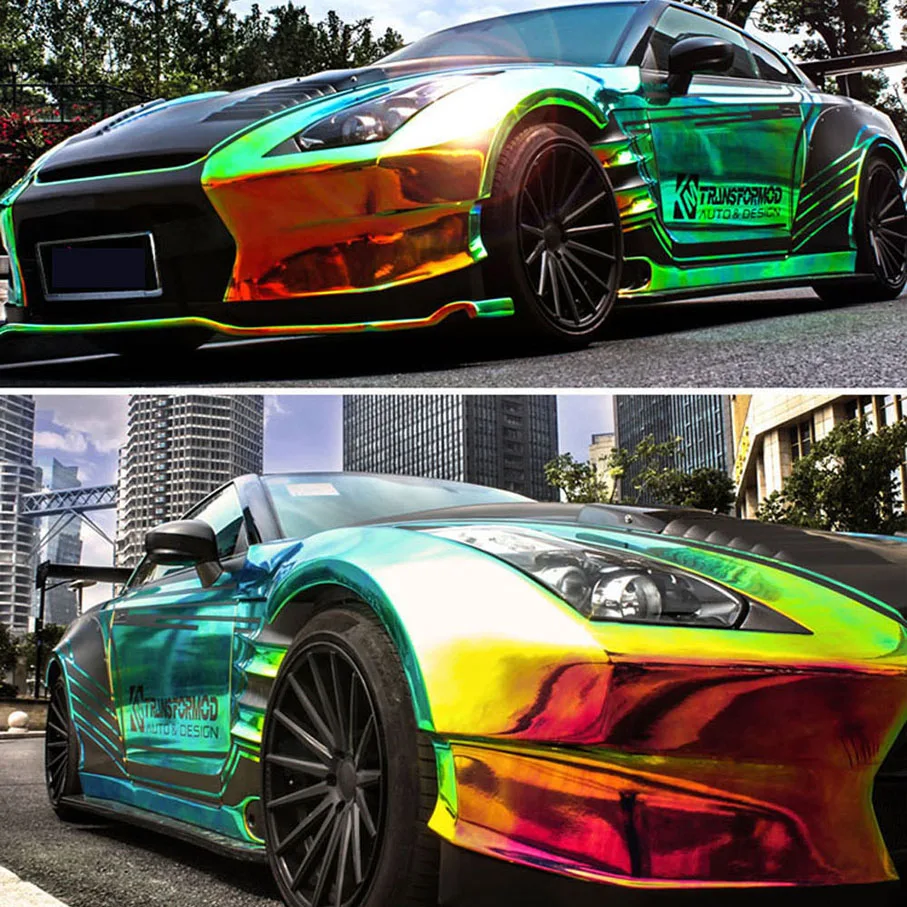 Premium New arrival rainbow holographic chrome film Glossy Mirror Rainbow Holographic Film Rainbow chrome vinyl car wrap