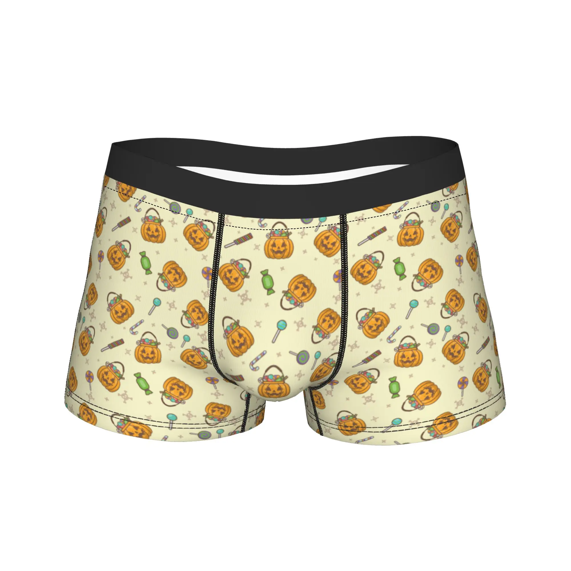 Men Halloween Pumpkin And Candy Long Underwear  Novelty Boxer Briefs Shorts Panties Male Soft Underpants M-XXL