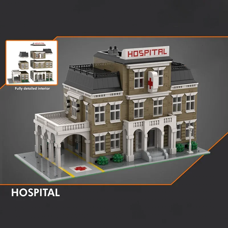 Modular City Building Model Moc Building Blocks Hospital Hospital Technology Brick Assembly Holiday Gifts Construction Set Toys
