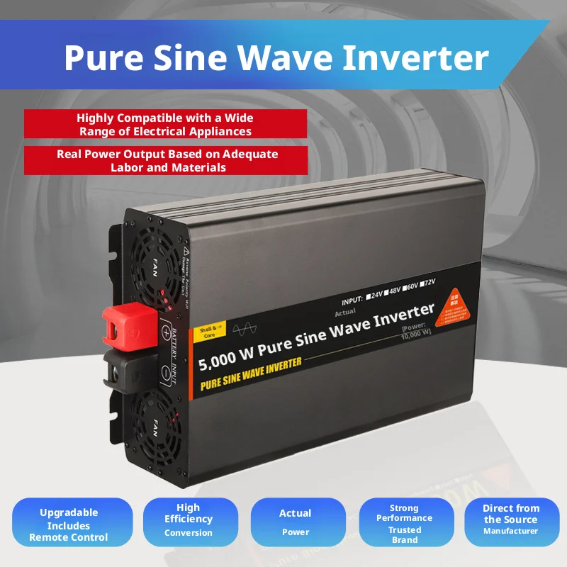 Pure Sine Wave Inverter 3000W 4000W 12V-72V to 110V 220V Remote Control for RV Truck Home Outdoor Emergency Power