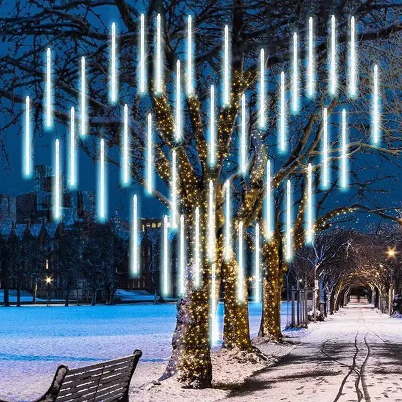 1 Pack Outdoor Falling Rain Fairy Lights 50CM/30CM 8 Tubes Meteor Shower Lights for Yard Porch Patio Roof Christmas Tree Decor