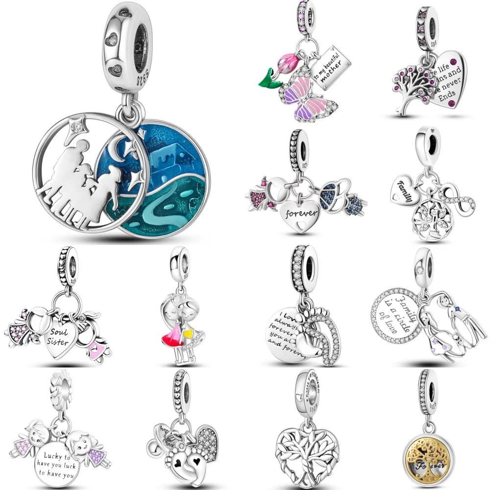 925 Sterling Silver Sisters Mother Family Relationships Series Charms Beads Fit Original Bracelets DIY Jewelry Gifts Accessory