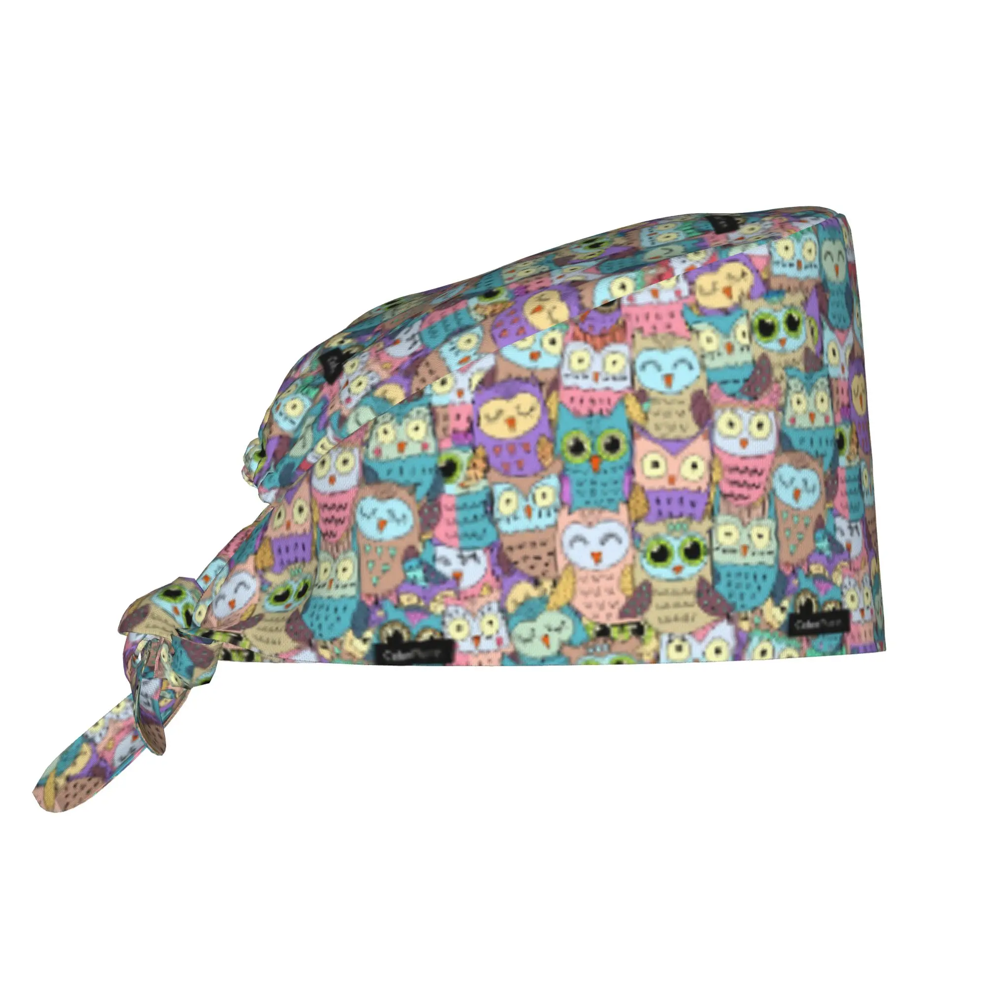 Funny Colourful Creative Owl Printed  Scrubs Cap Surgical Hats Women Men  Operating Room Cap Operator Hats Lab Works Hat