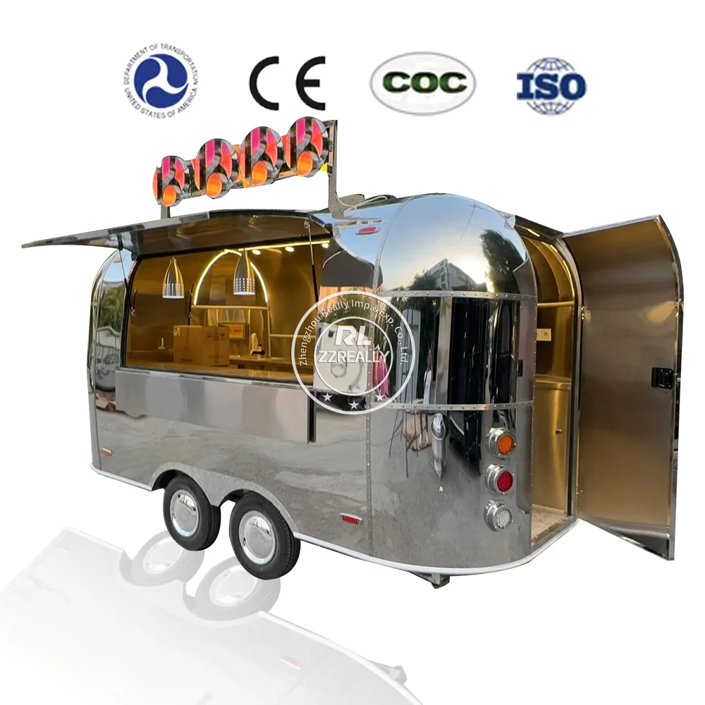 تخصيص الشعار مقطورة الطعام Airstream المتنقلة مع معدات المطبخ الكاملة عربة الطعام القياسية الأمريكية مع شهادة DOT