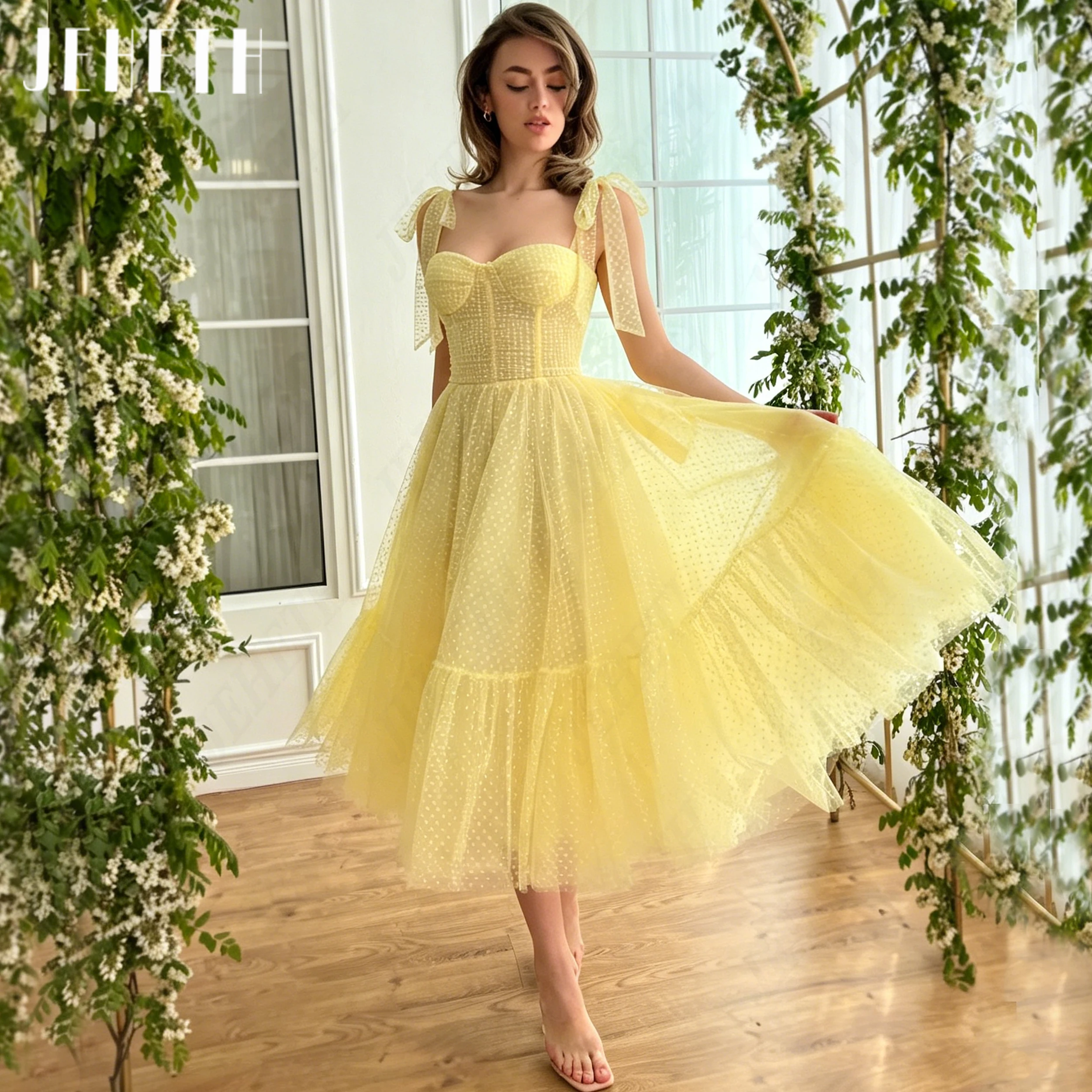 JEHETH Vestido de fiesta Polka personalizado 2026 Tulle Vestidos de baile Corset Vestidos de cuerpos con correas de espagueti vestidos de fiesta encaje arriba vestidos de fiesta exquisitos vestidos de baile sencillos