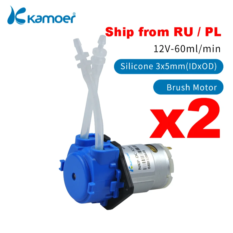 

Kamoer 47-60ml/min 2-in pack NKP Peristaltic Pump 12V Silicone Tube 3*5mm 3 Rotors Blue Color Straight Plate Dosing Pump