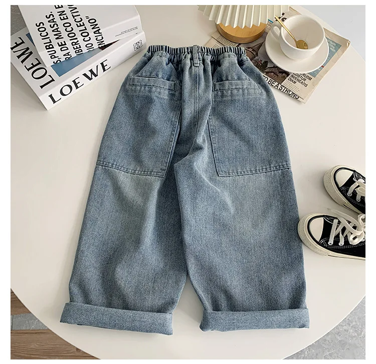 2024 Autumn New Kids pants Fashion solid color Children\'s straight jeans Boys loose casual denim Trousers