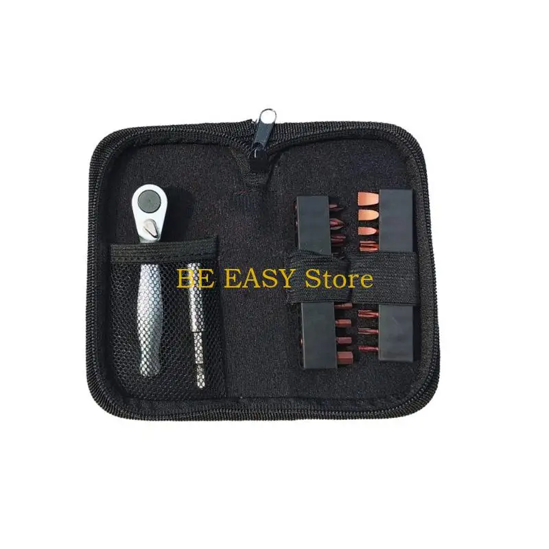 

E28F 22 In 1 Portable Ratchet Wrench Right Angle Screwdriver Tool With Individually Stored Steel Bits And Ergonomic Handle