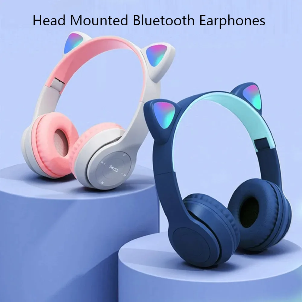 

Hot Selling Head Mounted Bluetooth Earphones IPX5 Waterproof Noise Reduction Long Endurance Cat Ear Illuminated Stereo Earphones