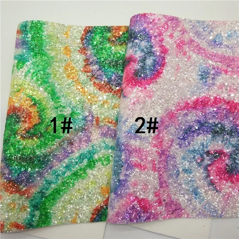 Tie-dyed Crystal Chunky Glitter Leather Faux Fabric Vinyl with Twill Backing Glitter Sheets for Bows Earrings 21X29CM MB416