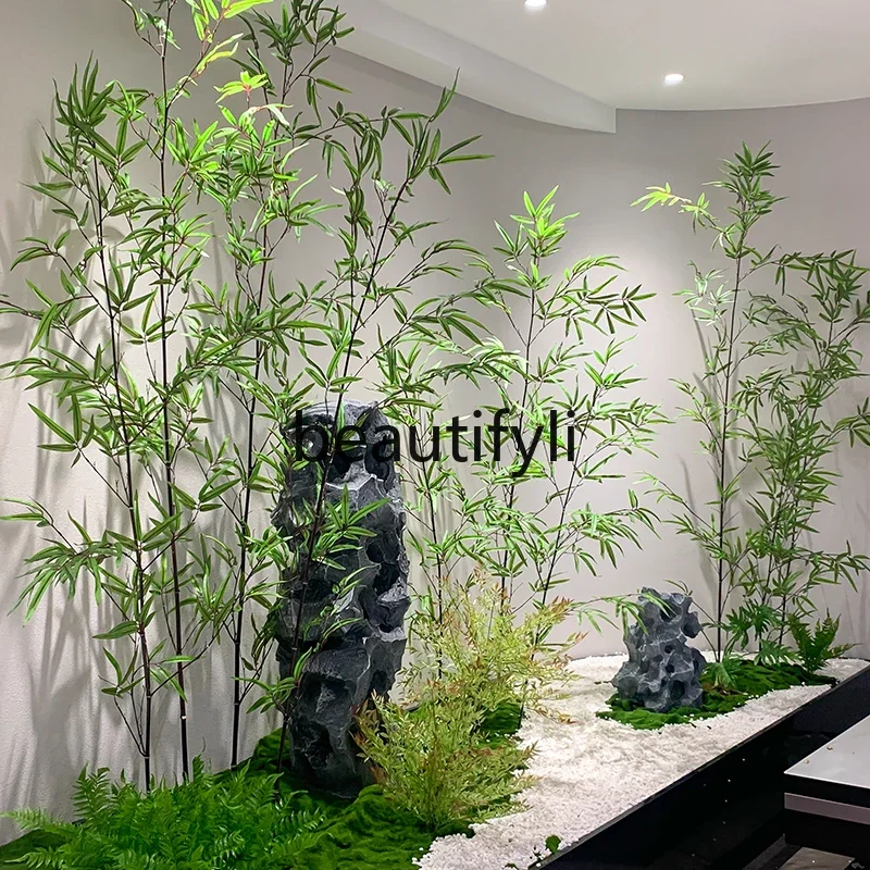 Simulation bamboo landscaping new Chinese indoor landscape green plants bonsai fake plant decorative ornament