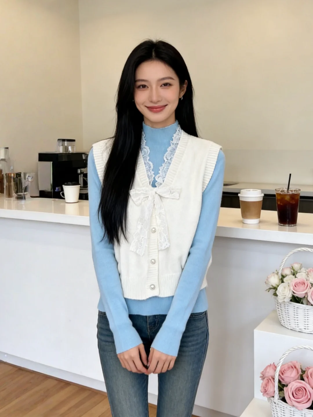 

Korean Sle Versatile Layered Knitted Vest Women's 2026 New ular Design Slimming Sweater Cardigan Long Sve High Collar