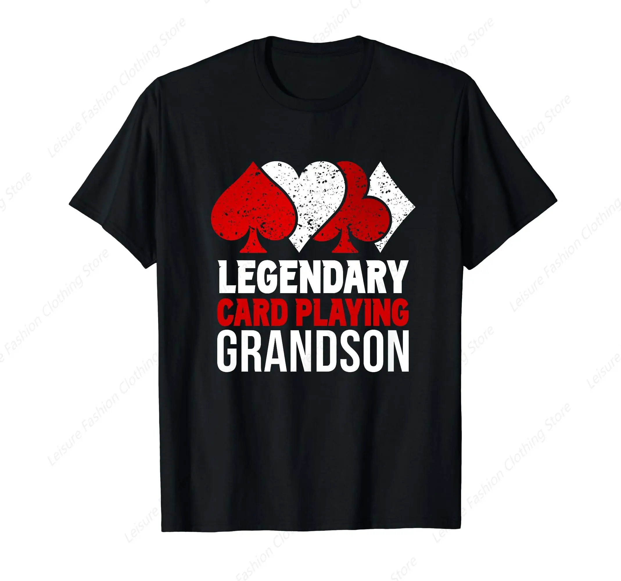 Legendary Card Playing Grandson Play Player Cards T-Shirt Round Neck Short Sleeves Cotton Tee Shirt Tops