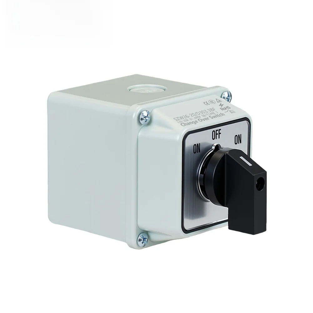 Changeover Switch ON-OFF-ON 3-Section 3-Position Rotary Cam Main Switch 20A 690V Switch With Protective Enclosure Power Tools