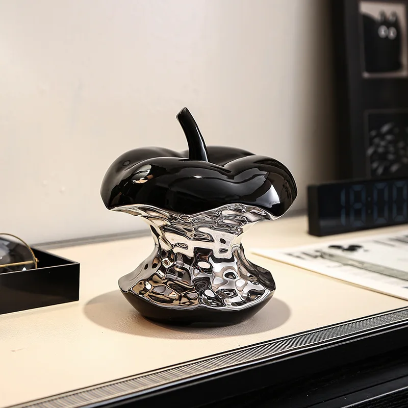 Modern Light Luxury Ceramic Electroplated Apple Ornament for Home Living Room, Hotel, Villa