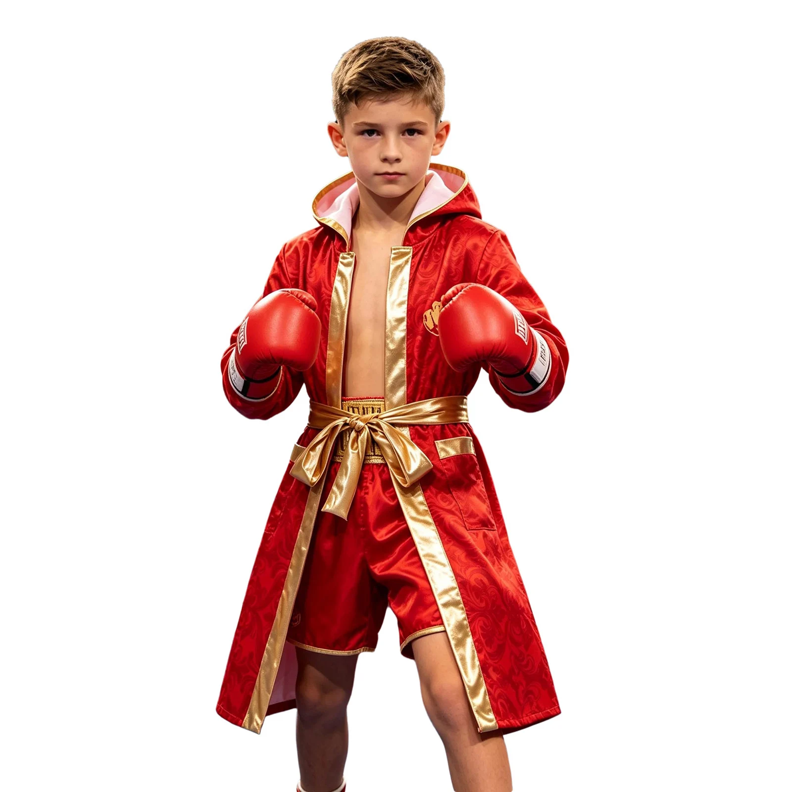 Boxer-Kostüm für Jungen, Kinder-Boxer-Bademantel mit Kapuze, goldfarbener Gürtel, Boxer-Bademantel für Halloween-Party, Cosplay, Bühnenshow – Detail 14