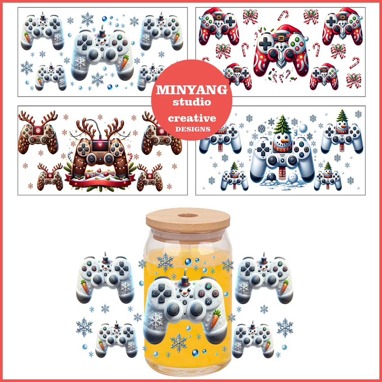 

Christmas game easy peel waterproof DIY Decals 3D transfers uvdtf crystal stickers 16oz uv dtf cup wraps for Libbey Glasses