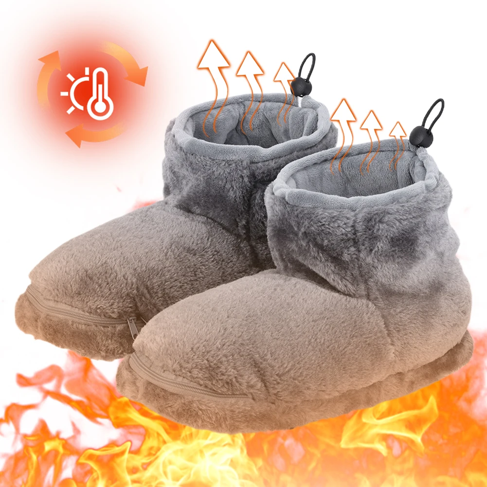 1 par de zapatos calefactores eléctricos USB de invierno para mujeres y hombres, zapatos calefactables, botas de nieve, zapatillas calefactoras de felpa para interiores y exteriores