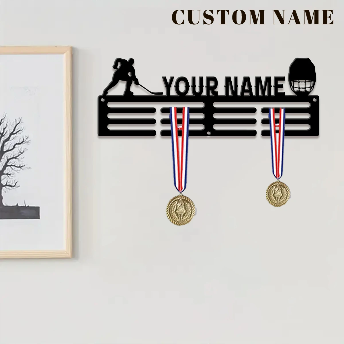 1pc Custom Ice Hockey Metal Medal Holder,Sports Carnival Hang Metal Wall Art Suitable for Running Marathon Sports Record