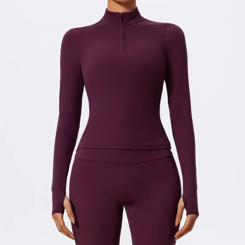 ชุดโยคะแขนยาวทรงเข้ารูปแบบซิปครึ่งตัว ยี่ห้อ Lezyan Sports เหมาะสำหรับใส่ออกกำลังกายกลางแจ้ง วิ่ง และฟิตเนส ให้ความอบอุ่น