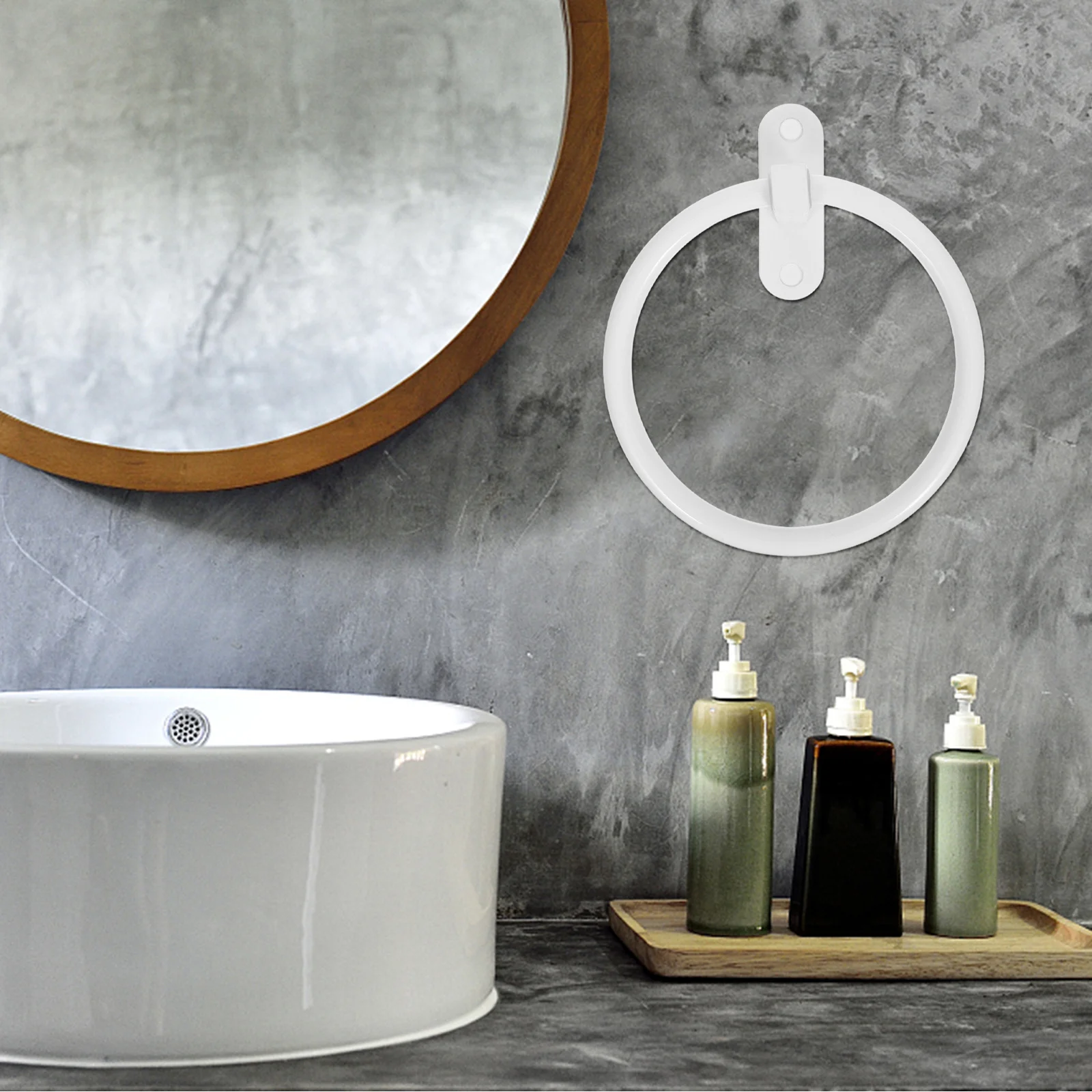 

Bathroom Ring White Round Aluminum Wall Mounted Minimalist Towel Holder For Shower Kitchen Laundry No Drilling Adhesive