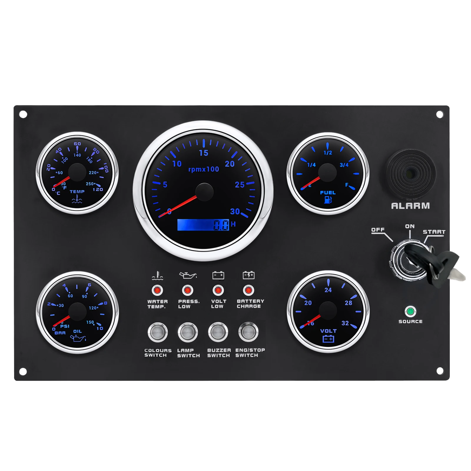 Boots-Armaturenbrett, 5 Gauge-Set, Schalttafel, 85 mm Drehzahlmesser, 3000 U/min–8000 U/min + 52 mm Voltmeter, Ölpresse, Kraftstoffstandsmesser, individuell – Detail 15
