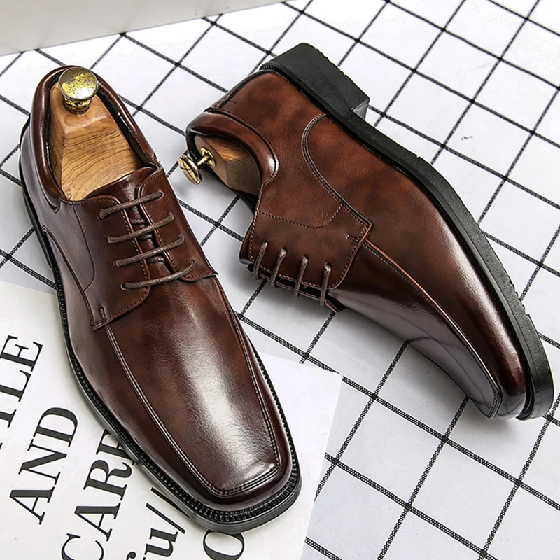 

Men's Dress Shoes Classic Formal Leather Shoes For Men Square Toe Social Casual Business Shoes Man Party Wedding Leather Men