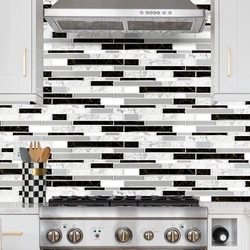12PCS Classic Marbled Crystal Glossy Kitchen Stickers Waterproof Oil Resistant Self-Adhesive Kitchen & Bath Tile Stickers Backgr
