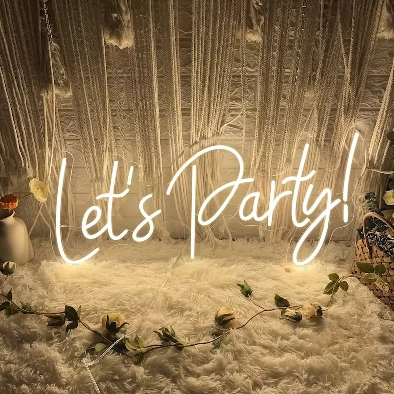 

Lets Party Customizable colors Neon Sign LED Lights Bar Pub Wall Wedding Birthday Aesthetic Decoration Room Wall Decor Signs