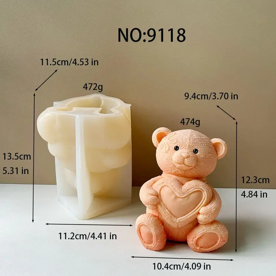 

3D плюшевый мишка силиконовая форма для изготовления свечей сердце вязать текстура DIY подарок