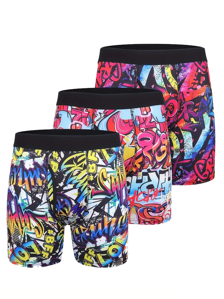 3Pcs Men Underwear Boxers Sexy Printed Male Underpants Breathable Men Panties Lingeries Plus Size Men's Boxer Briefs M-XXXL