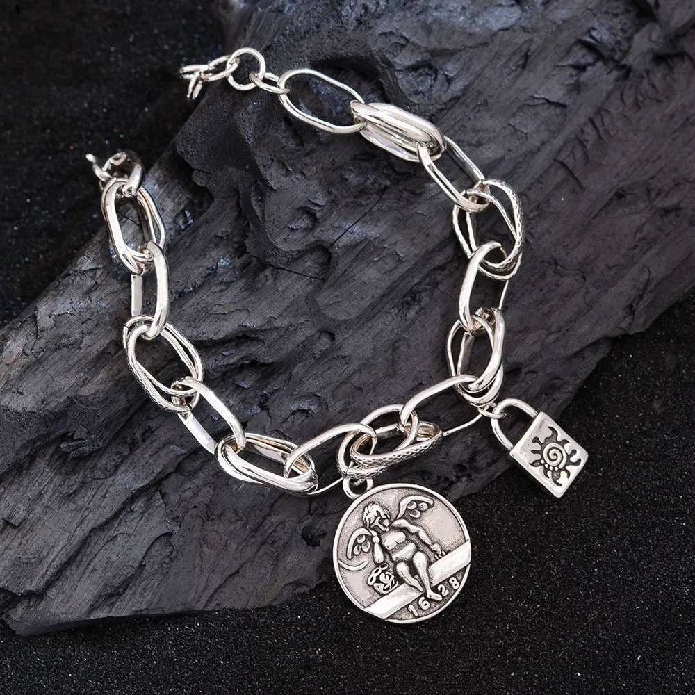 New Arrival Vintage Angel Tag Design Thai Silver Ladies Charm Bracelet Promotion Birthday Gifts For Girlfriend