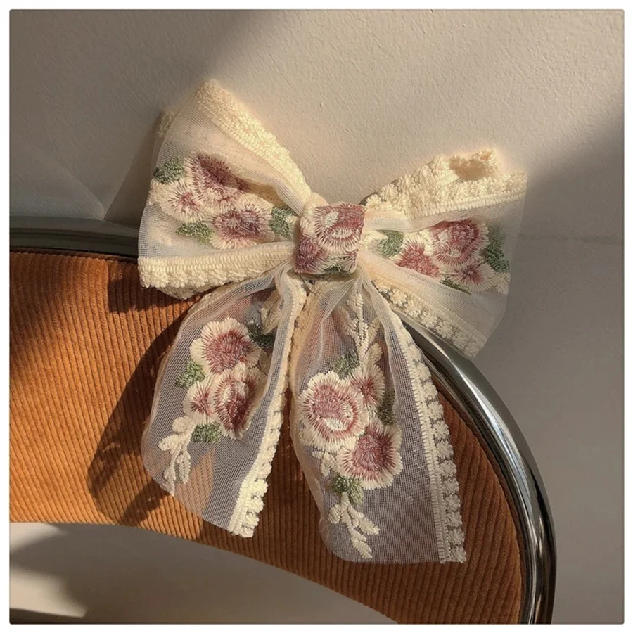 

New Korean embroidered lace big bow hairpin for ladies and girls bride elegant spring clip spring and summer hair accessories