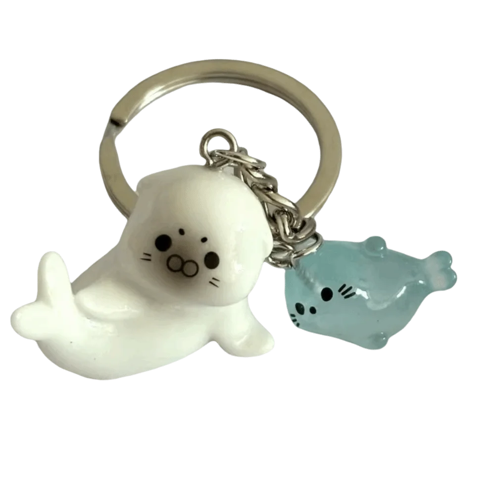 Cute 3D Cartoon Sea Lion Keychain Luminous Bag Pendant Key Chain Resin Key Holder For Young Girls