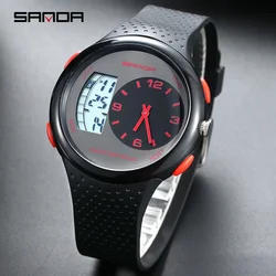 Sanda Waterproof Men's Sports Watch Outdoor Casul Luminous Digital Watches Dual Display Silicone Electronic Watch Calendar Alarm