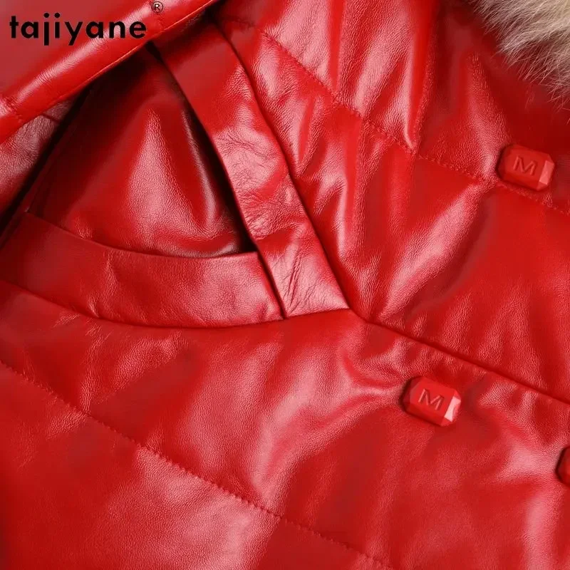 Tajeyane-Chaqueta de plumón de piel auténtica para mujer, abrigo corto de piel de oveja auténtica con cuello de piel de zorro, abrigos ajustados de plumón, 100%