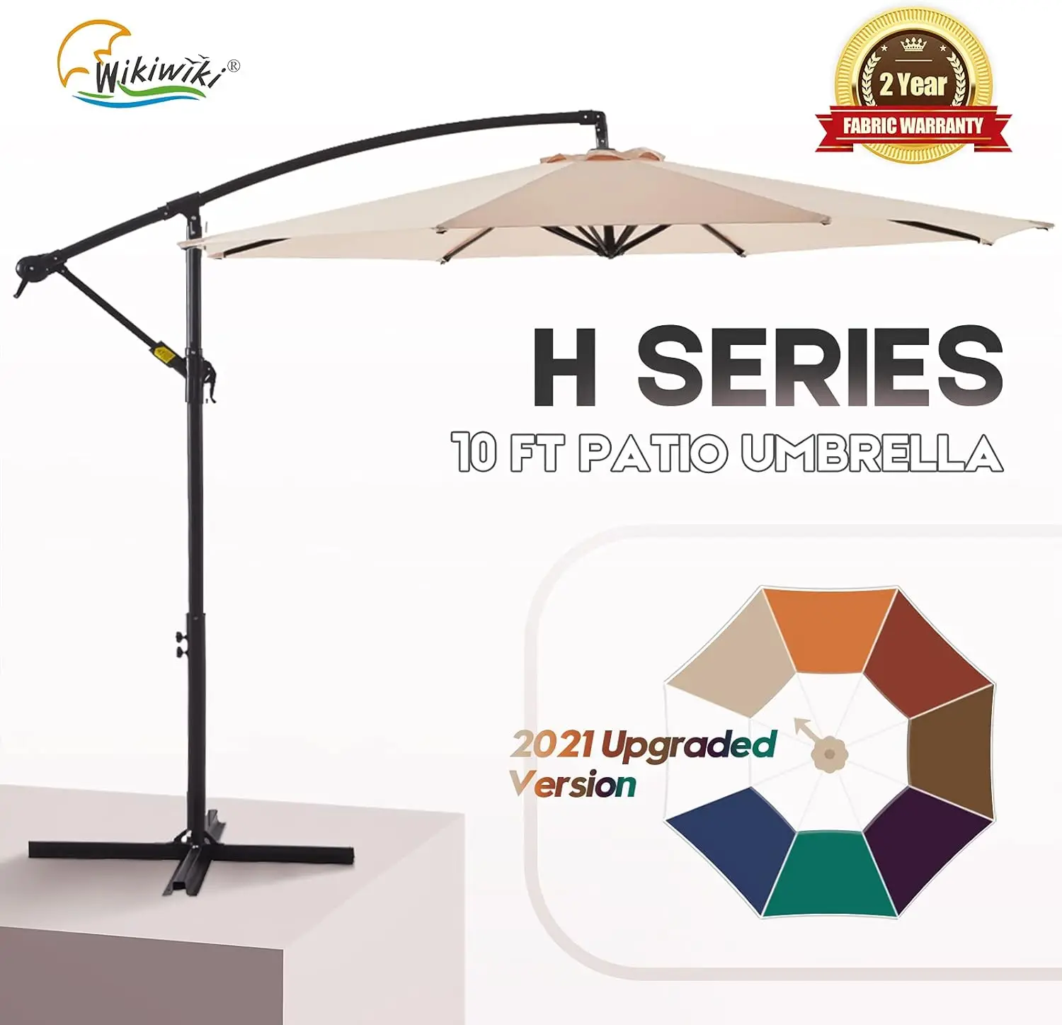 H Series Patio Offset Hanging Umbrella 10 FT Cantilever Outdoor Umbrellas w/Infinite Tilt, Fade Resistant Waterproof So