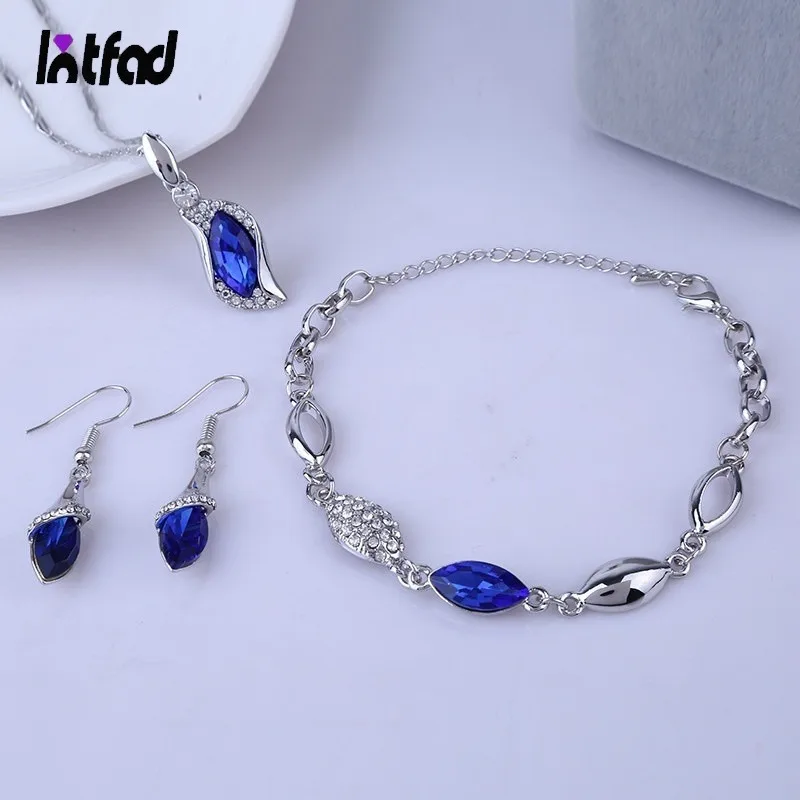 

Роскошный комплект ювелирных изделий из серебра 925 пробы для женщин, конский глаз, ангел, фея, синий кристалл, кулон, ожерелье, браслет и серьги, подарки на вечеринку