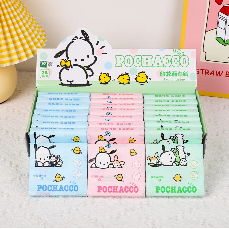 Sanrio 24pcs Cartoon Printing Paper-drawing Toilet Paper Bag Portable Tissue Towel Genuine Pochacco Hello Kitty Wood Pulp Napkin