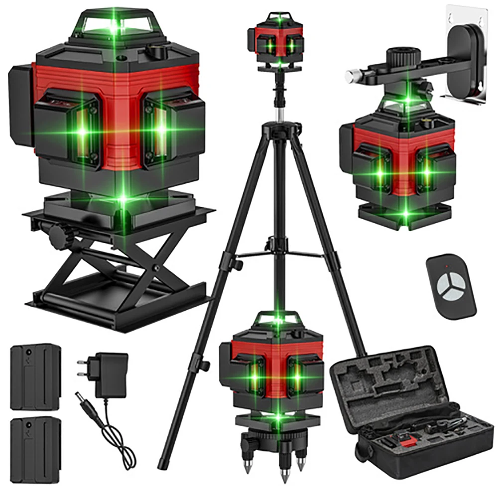 16-lijnen 4D-laserniveau 3 °   Zelfnivellerende functie Nivelleringsgereedschap Omnidirectionele grondmuurstickerlijn met statief